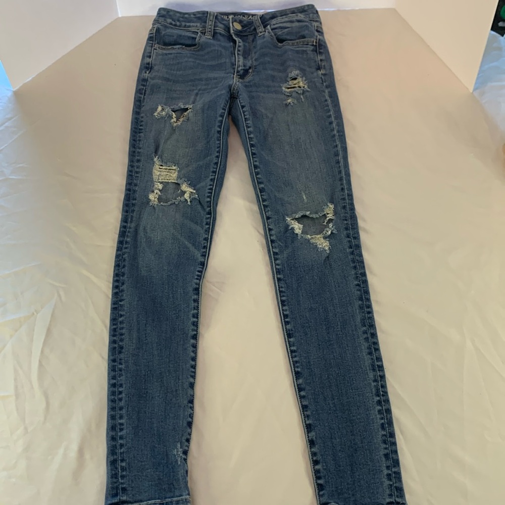 American Eagle Outfitters Jegging Jeans Womens 2 Denim Hi-Rise Distressed Cotton